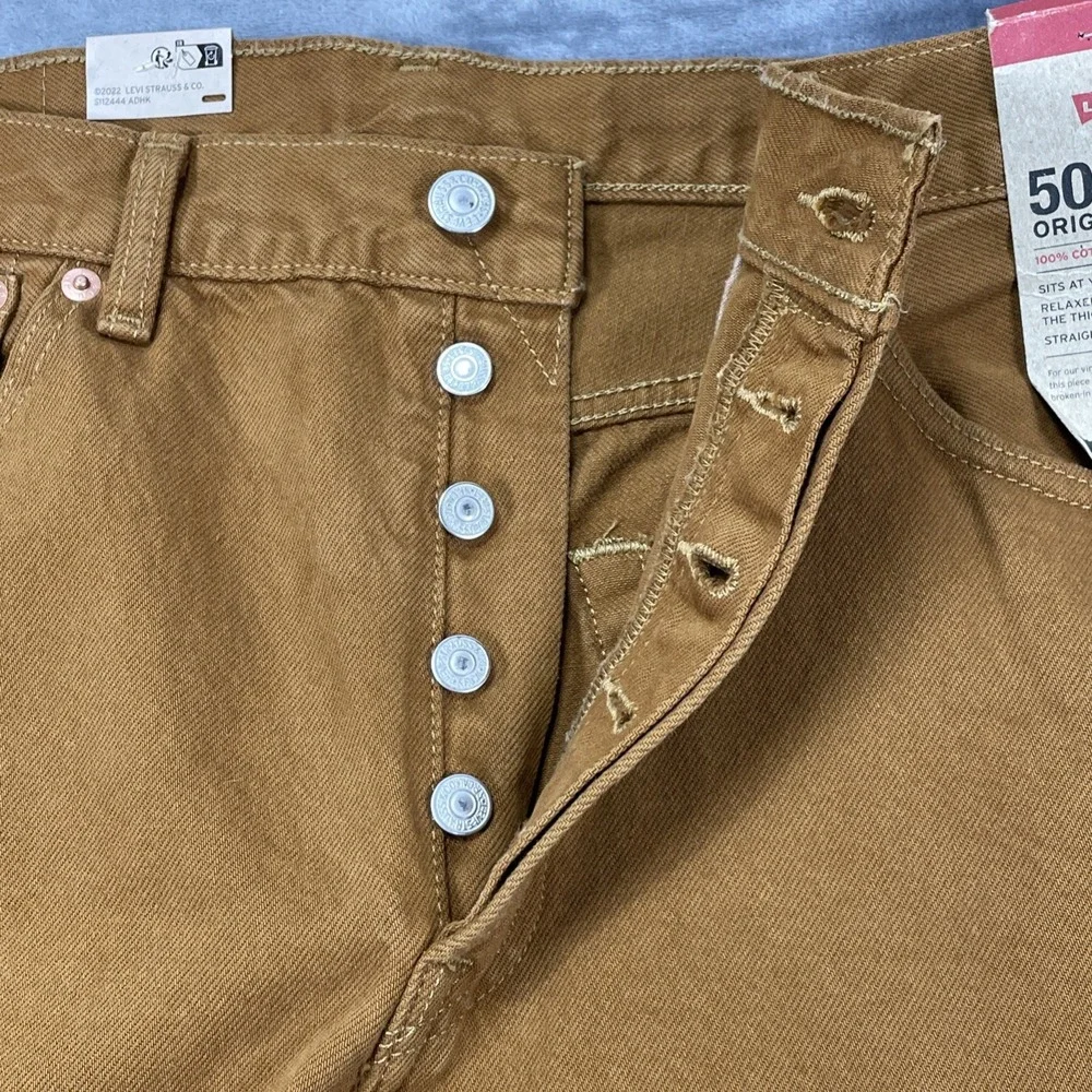 Levis 501 Jeans New Mens Original Button Fly‎ Mustard Brown Stretch 33 X 32 NWT
